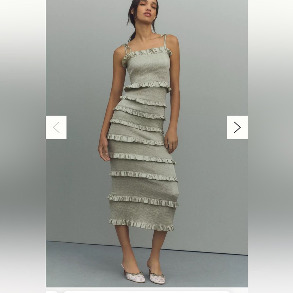 V Chapman Lily Ruched and Ruffled Dress - 8 (sage green)